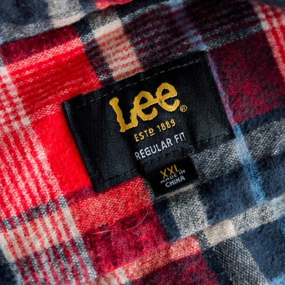 Vintage Lee 100% Cotton Flannel - Red & Blue Plaid - Men's XXL - Picture 5 of 9